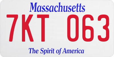 MA license plate 7KT063