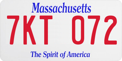 MA license plate 7KT072