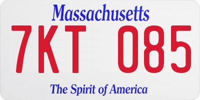 MA license plate 7KT085