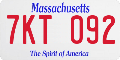 MA license plate 7KT092