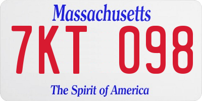 MA license plate 7KT098