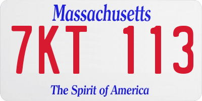MA license plate 7KT113