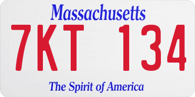 MA license plate 7KT134