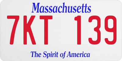 MA license plate 7KT139