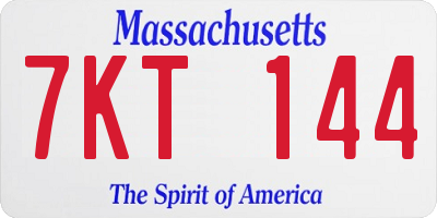 MA license plate 7KT144