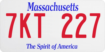 MA license plate 7KT227