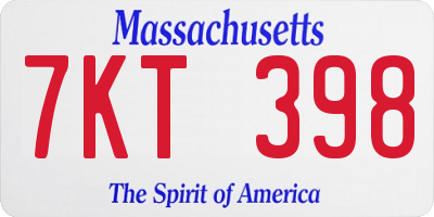 MA license plate 7KT398