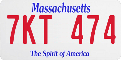 MA license plate 7KT474