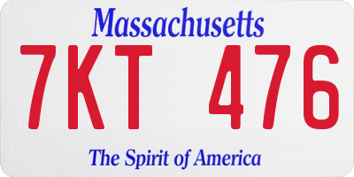 MA license plate 7KT476