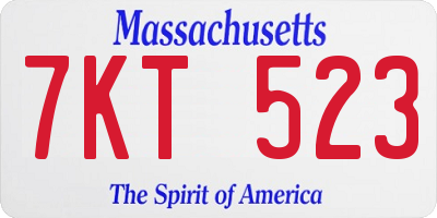 MA license plate 7KT523