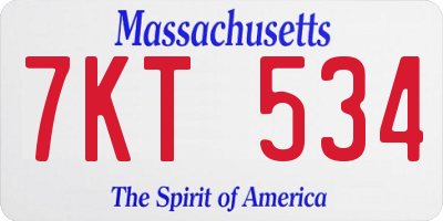 MA license plate 7KT534