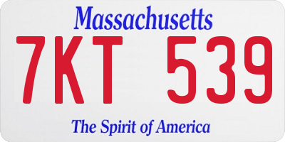 MA license plate 7KT539