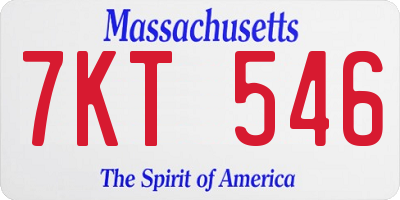 MA license plate 7KT546