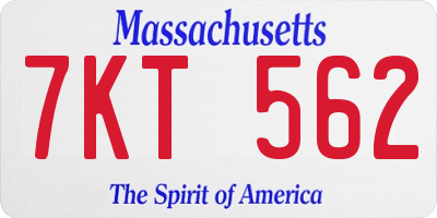 MA license plate 7KT562