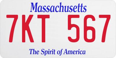 MA license plate 7KT567