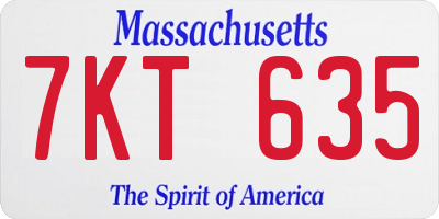 MA license plate 7KT635