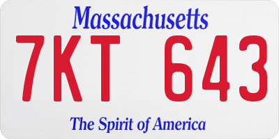 MA license plate 7KT643