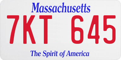 MA license plate 7KT645