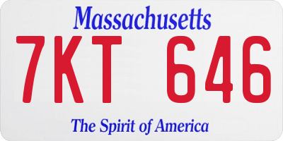 MA license plate 7KT646