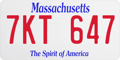 MA license plate 7KT647