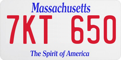 MA license plate 7KT650