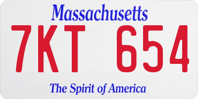 MA license plate 7KT654
