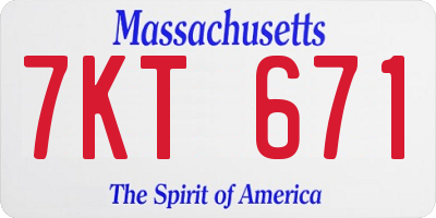 MA license plate 7KT671