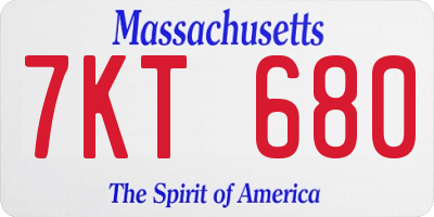 MA license plate 7KT680
