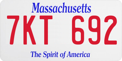 MA license plate 7KT692