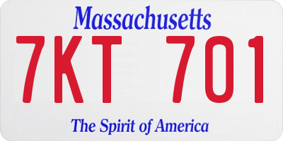 MA license plate 7KT701