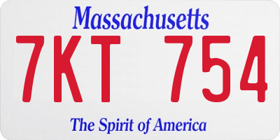 MA license plate 7KT754