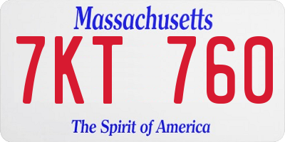 MA license plate 7KT760
