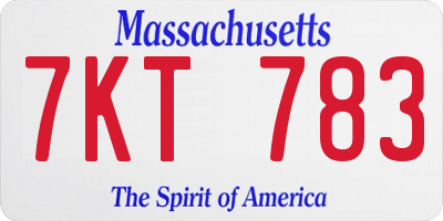 MA license plate 7KT783