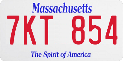 MA license plate 7KT854