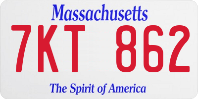 MA license plate 7KT862