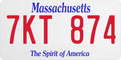MA license plate 7KT874