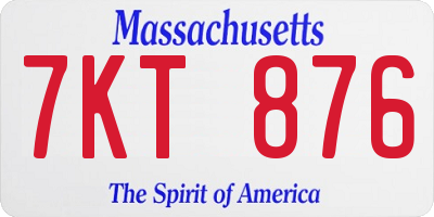 MA license plate 7KT876