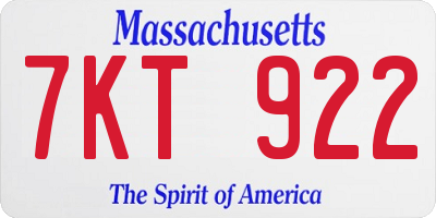 MA license plate 7KT922
