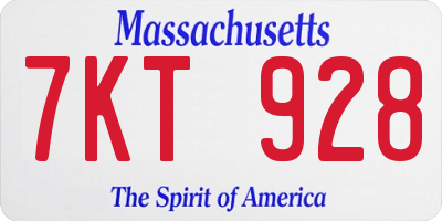 MA license plate 7KT928