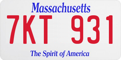 MA license plate 7KT931