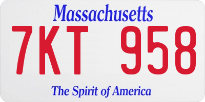 MA license plate 7KT958