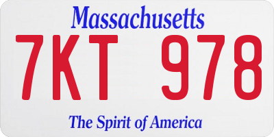 MA license plate 7KT978