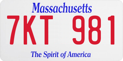 MA license plate 7KT981