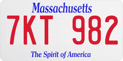 MA license plate 7KT982