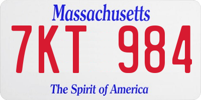 MA license plate 7KT984