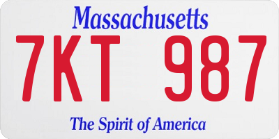 MA license plate 7KT987