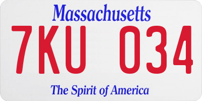MA license plate 7KU034