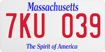 MA license plate 7KU039