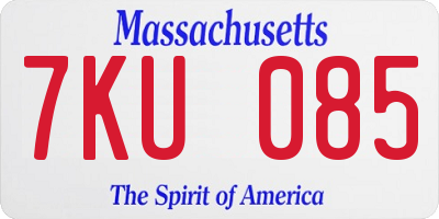 MA license plate 7KU085