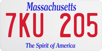 MA license plate 7KU205